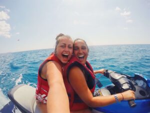 Women having fun on a jet ski.