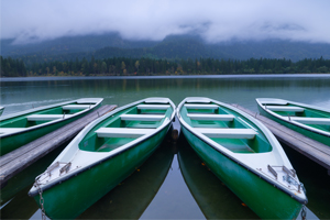 Rental boats on a lake